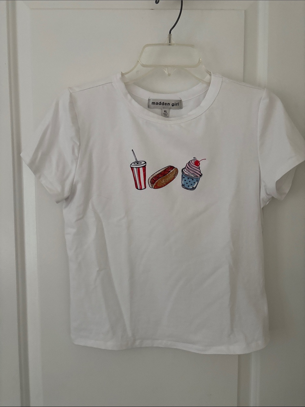 Madden Girl White Short-Sleeve Tee with Soda, Donut & Cupcake Graphics
